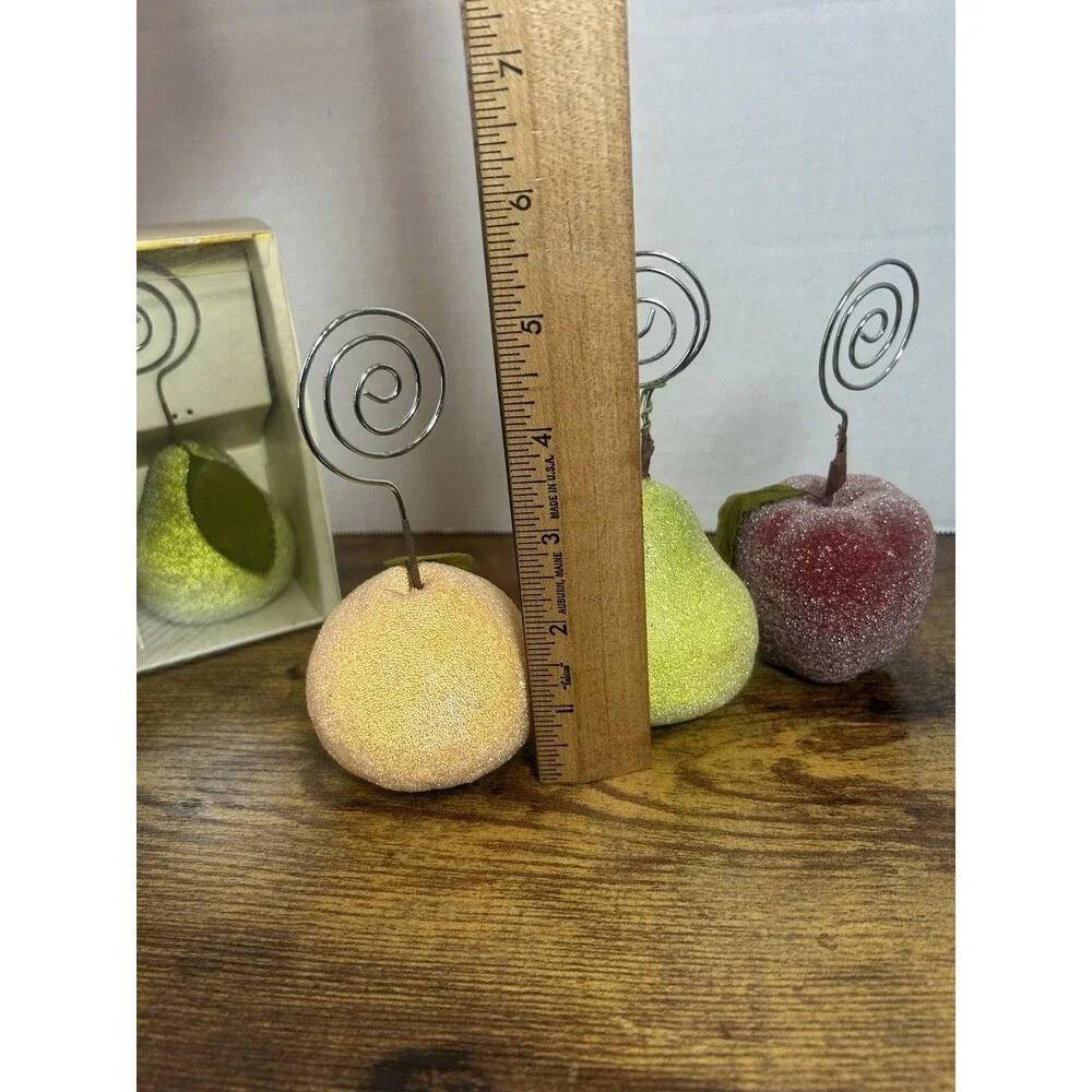 Pier 1 Sugared Fruit Photo Dining Place Card Holders Apple Pear Peach Set of 6